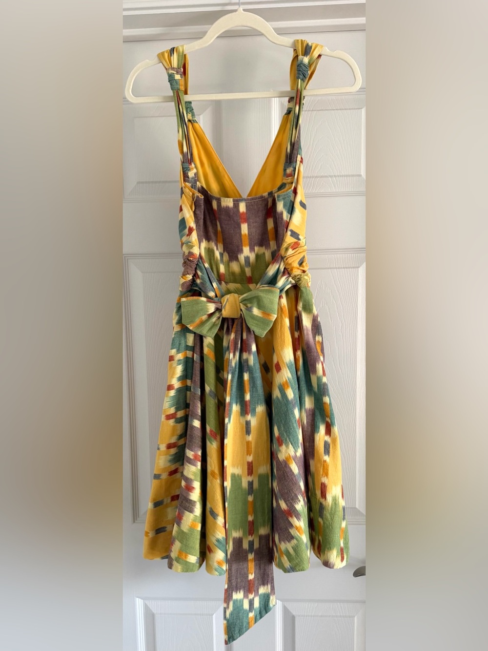 MARC JACOBS Yellow, Green, Autumn Orange 100% Cotton Swing Dress, Tie Back Sz 10 - Picture 6 of 16